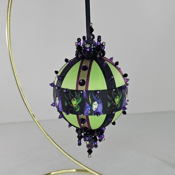 Handcrafted Maleficent Themed Ornament Beaded Accents Ribbon Detailing Villains - Picture 6 of 9